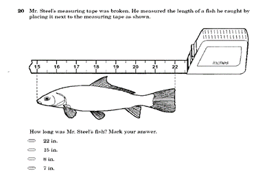 Scan of a worksheet on finding the length of a fish with a tape measure.